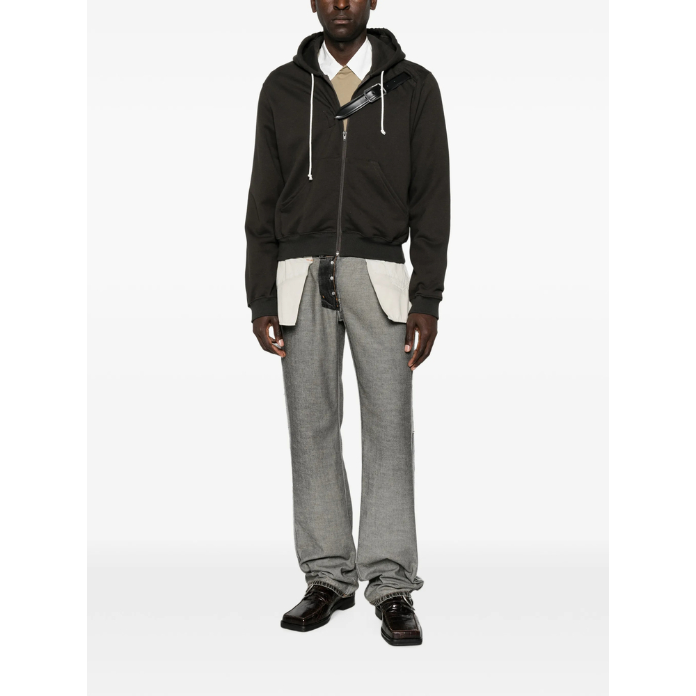 Belt-Detail Zip-Up Hoodie