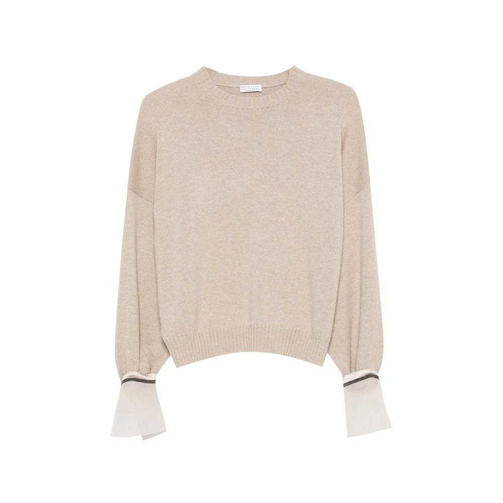 Brunello Cucinelli Monili-embellished Panelled-cuff Sweater