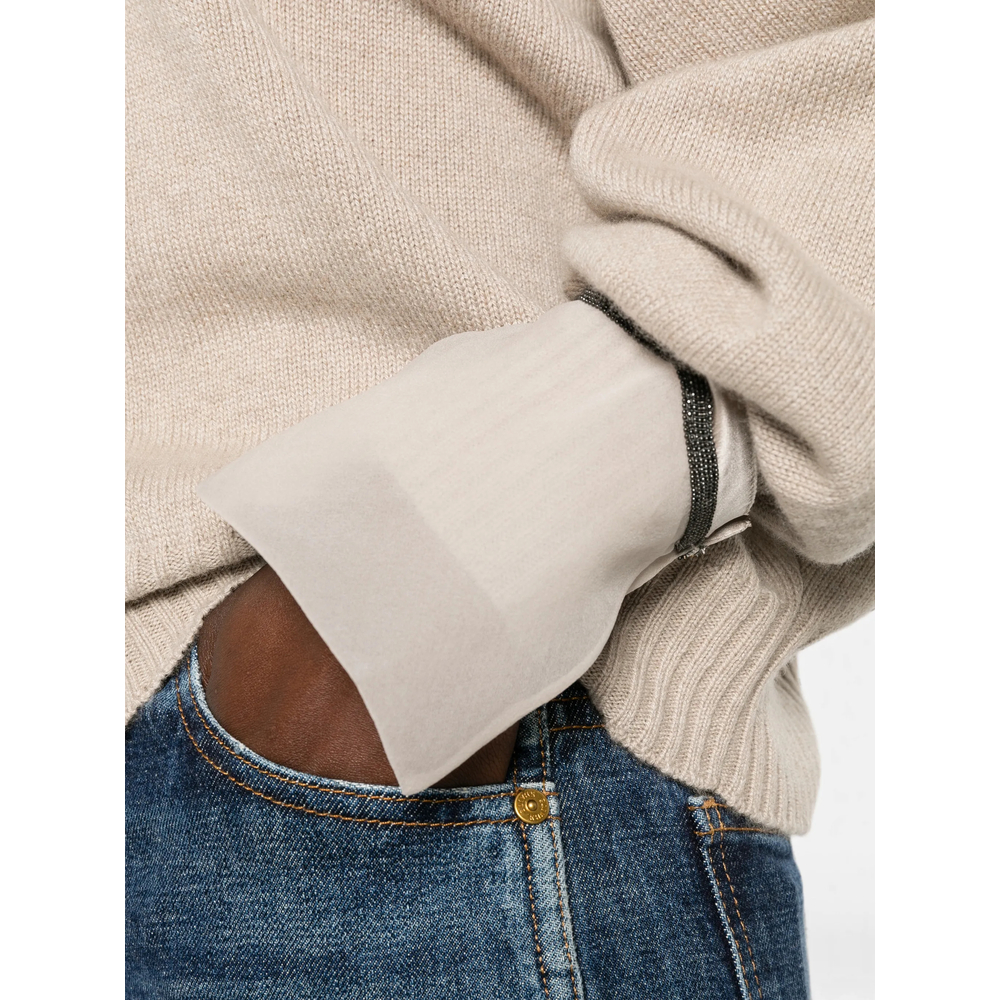 Monili-Embellished Panelled-Cuff Sweater