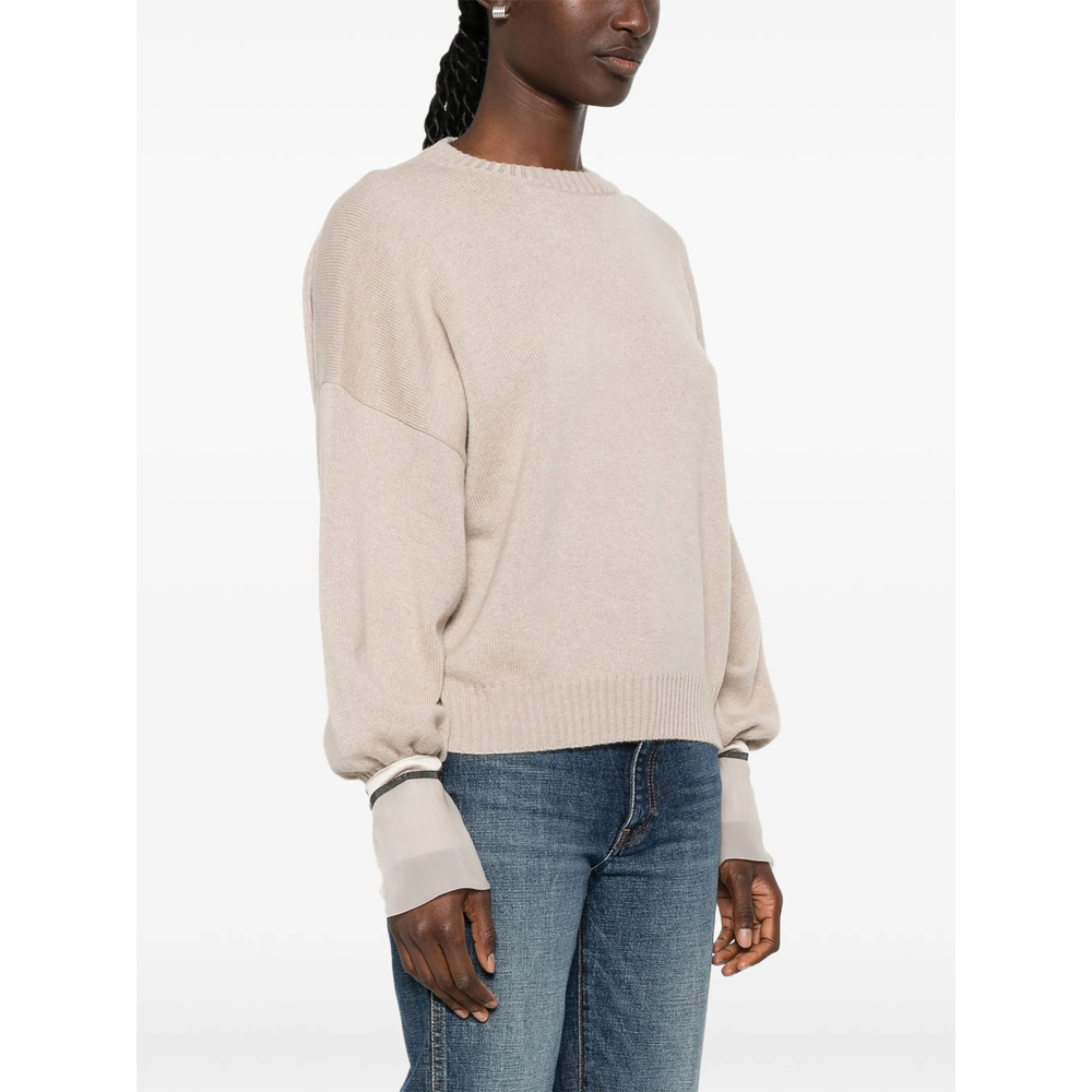 Monili-Embellished Panelled-Cuff Sweater