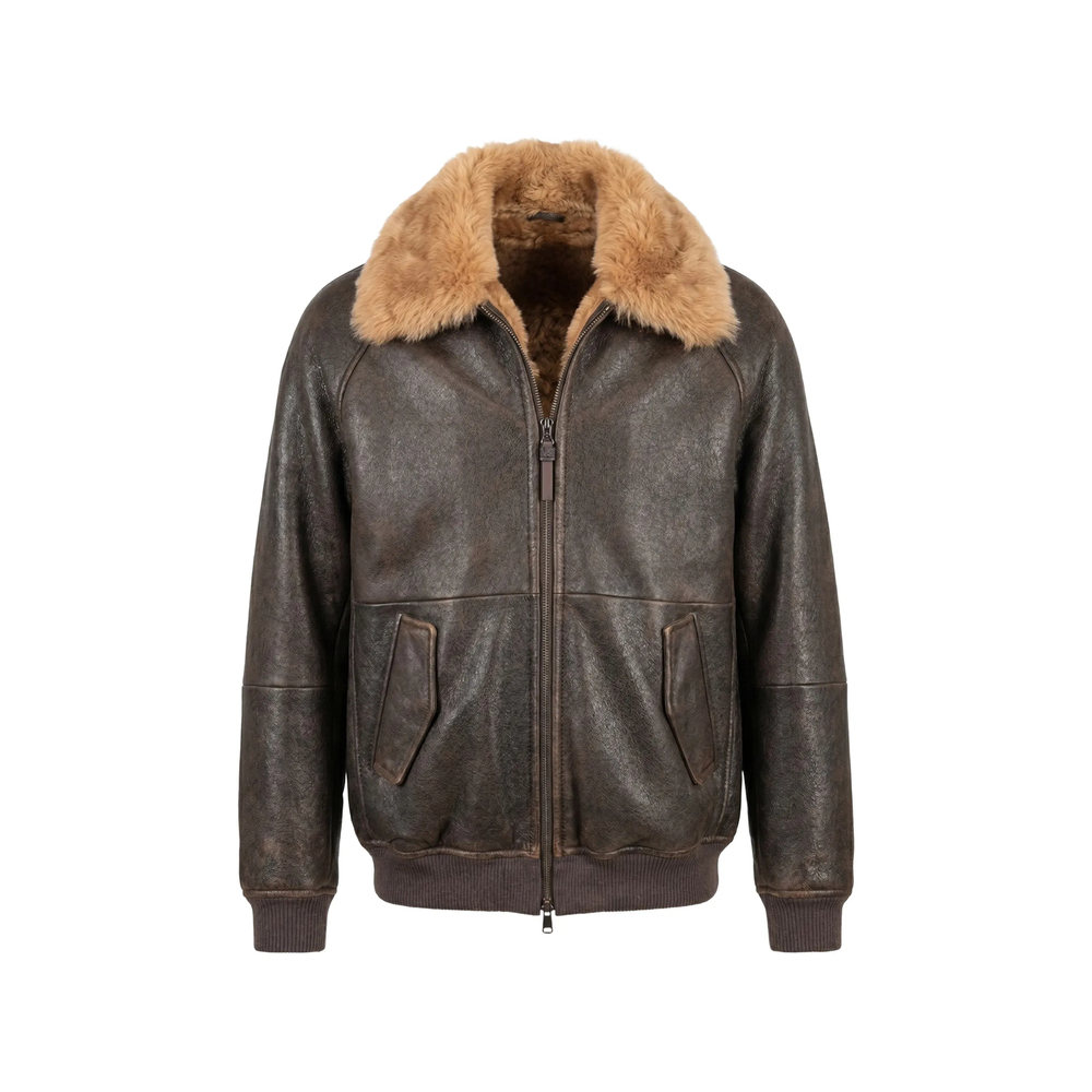 Brunello Cucinelli Shearling Bomber Jacket With Shiny Zipper Pull