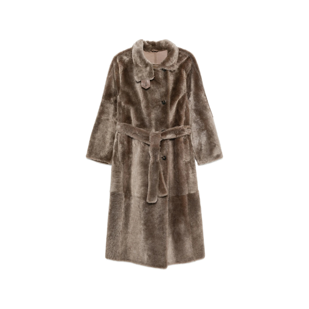 Brunello Cucinelli Shearling Coat With Belt And Monili