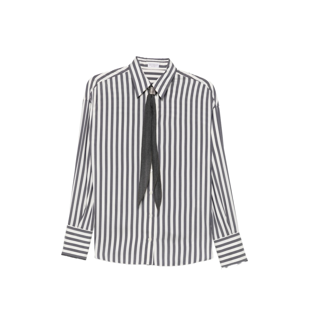 Brunello Cucinelli Striped Tie-detail Shirt