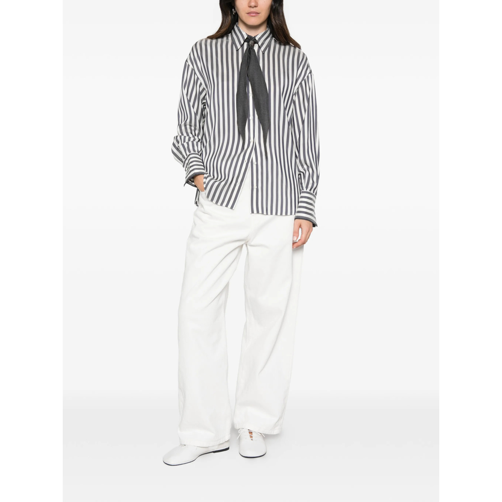 Striped Tie-Detail Shirt