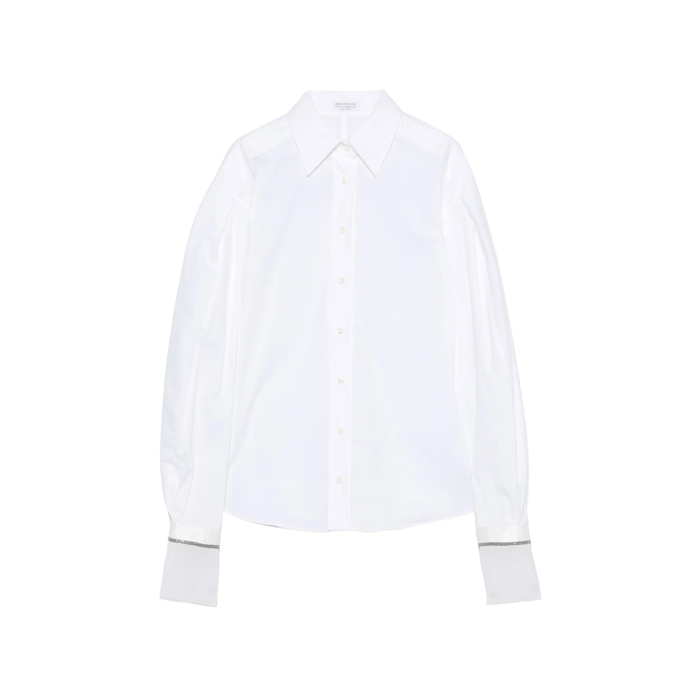 Brunello Cucinelli Stretch Cotton Poplin Shirt With Shiny Silk Cuffs