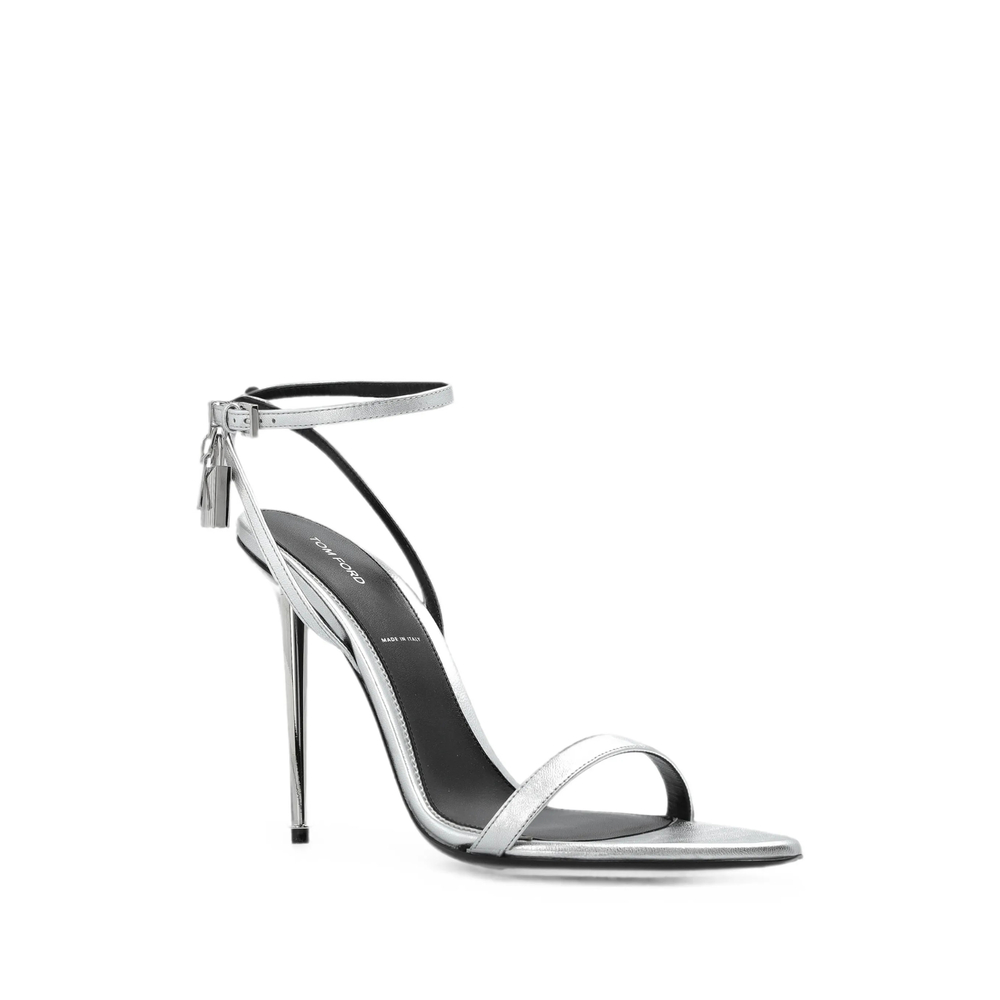 Laminated Nappa Leather Padlock Pointy Naked Sandals