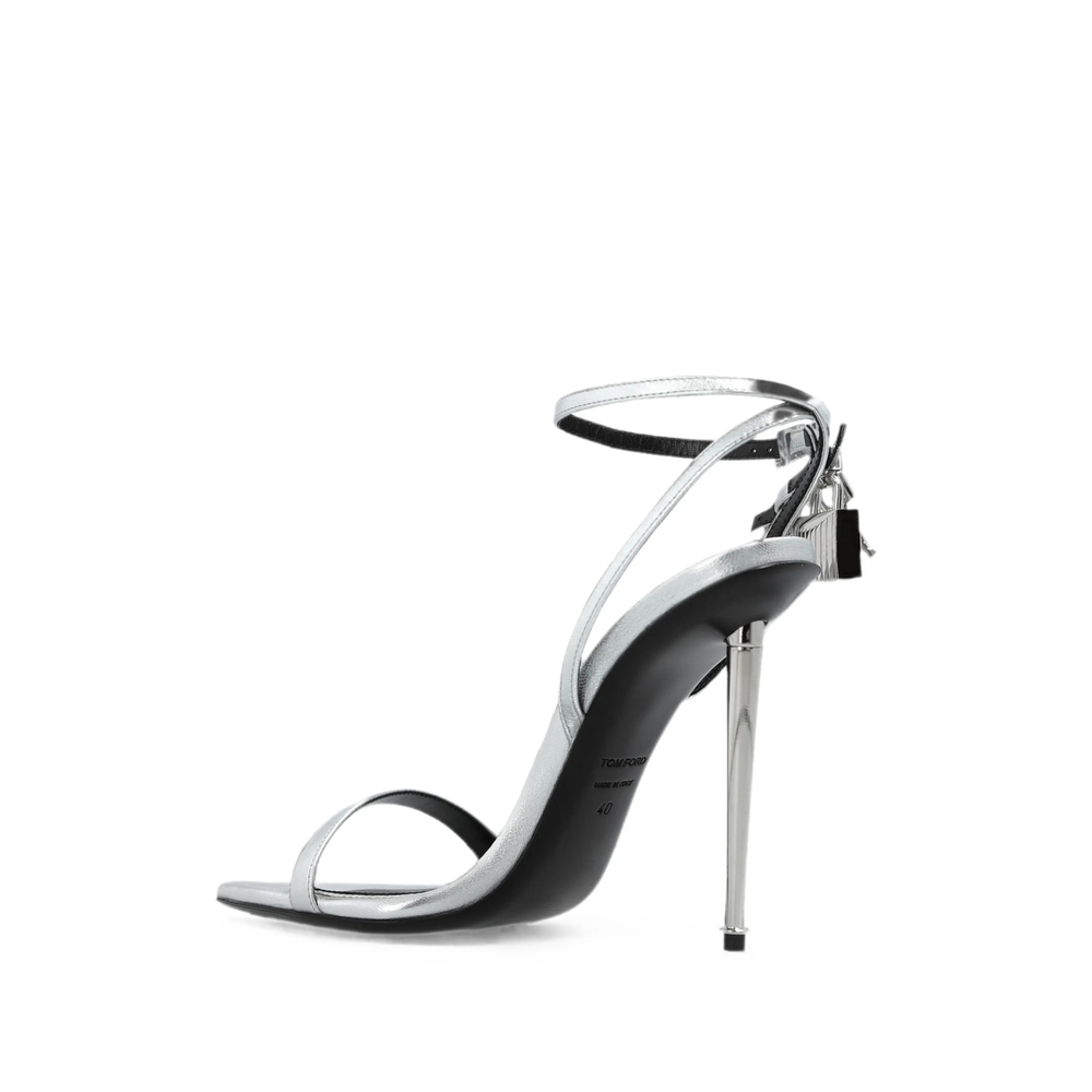 Laminated Nappa Leather Padlock Pointy Naked Sandals