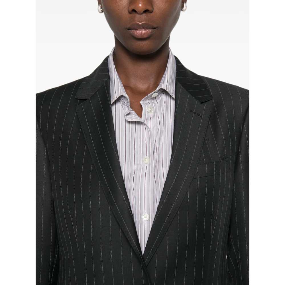 Pinstripe-Pattern Single-Breasted Blazer