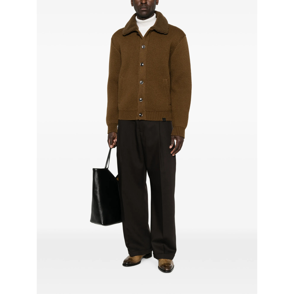 Shearling Collar Cashmere Cardigan