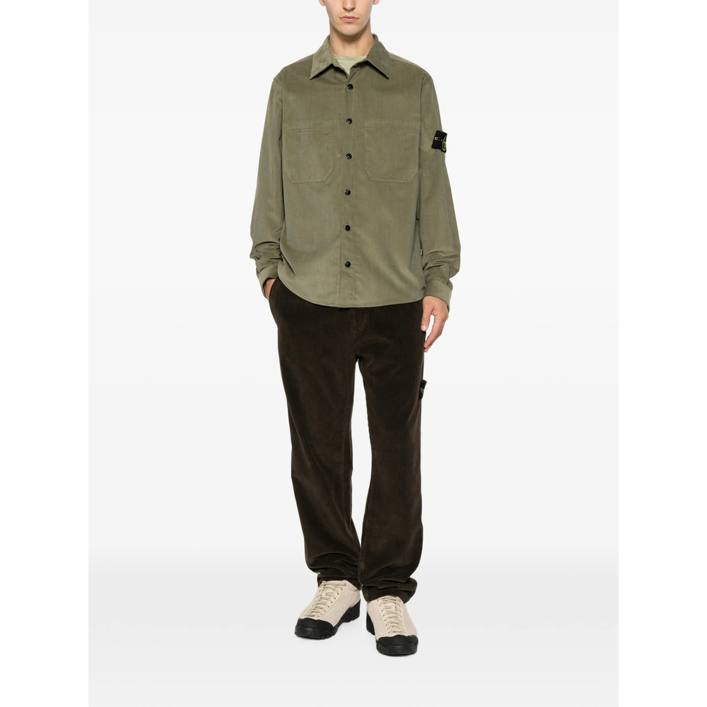 Corduroy-Texture Logo-Patch Shirt