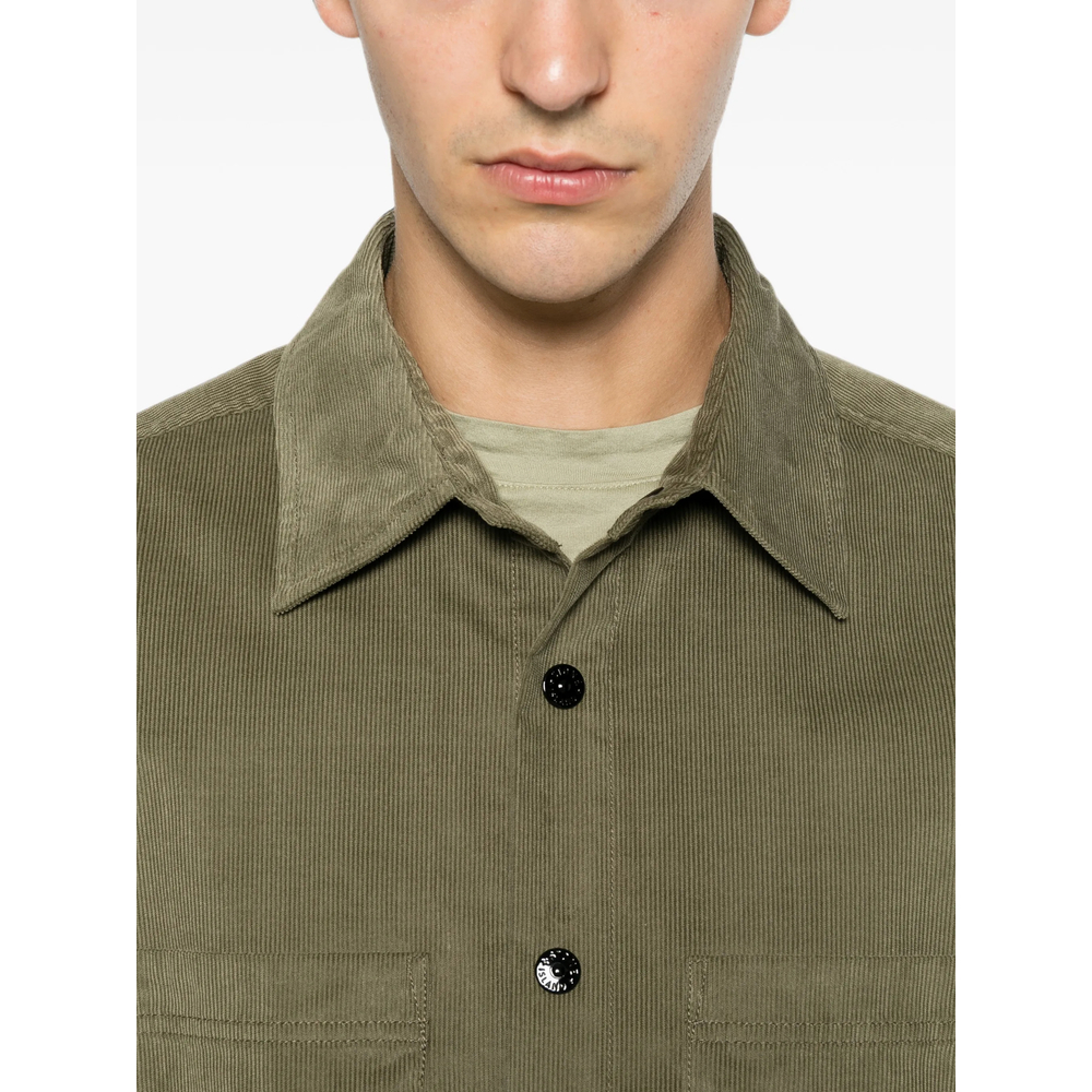 Corduroy-Texture Logo-Patch Shirt
