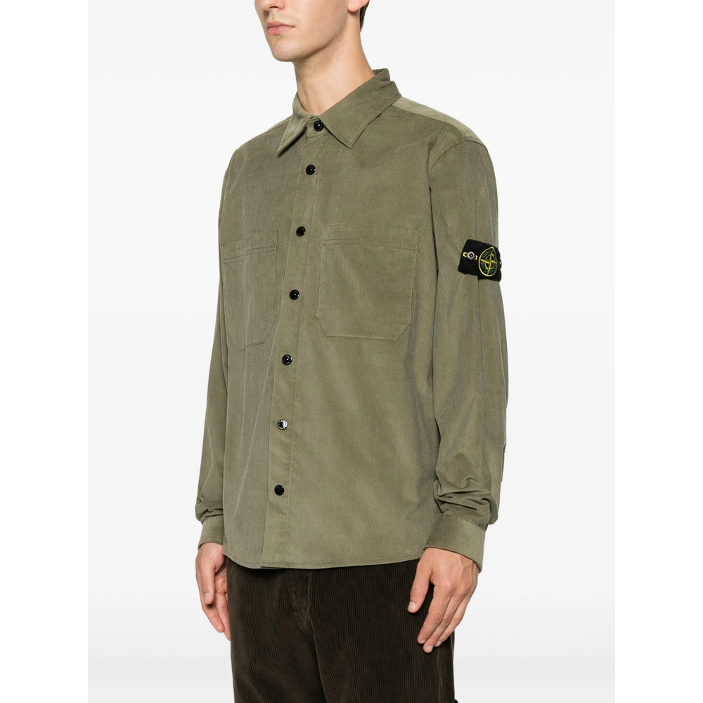 Corduroy-Texture Logo-Patch Shirt