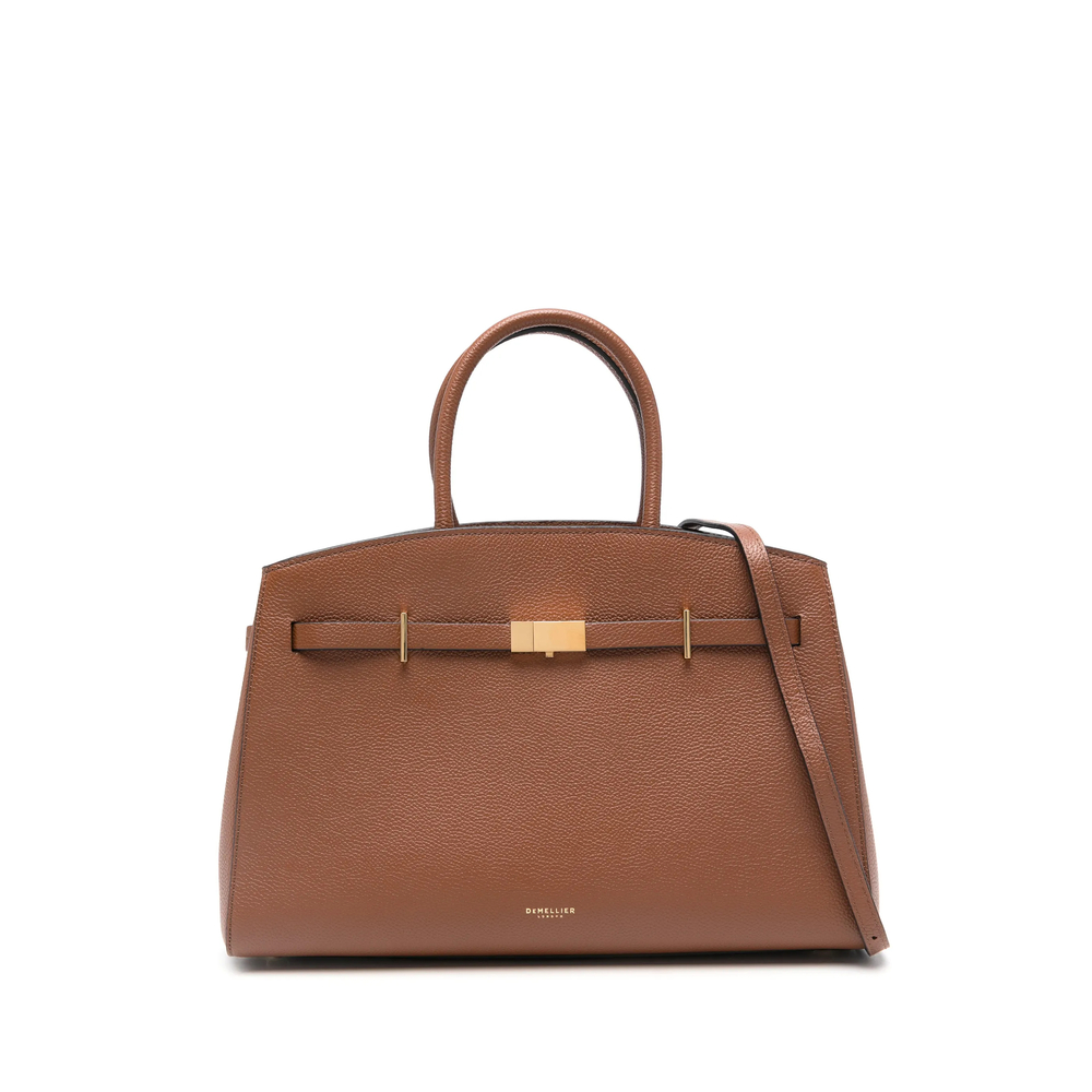 Demellier Top Handle Leather Clutch Bag In Brown