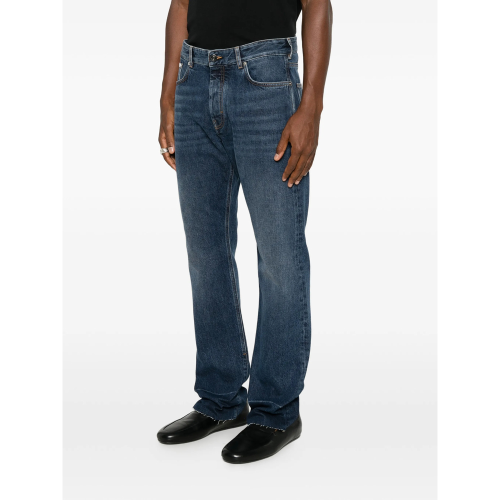 Straight Fit Blue Jeans With Raw Details