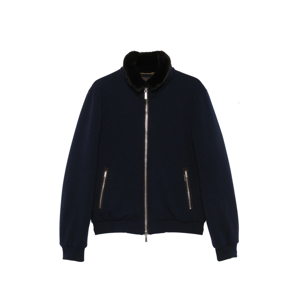 Shearling-Collar Zip-Up Jacket