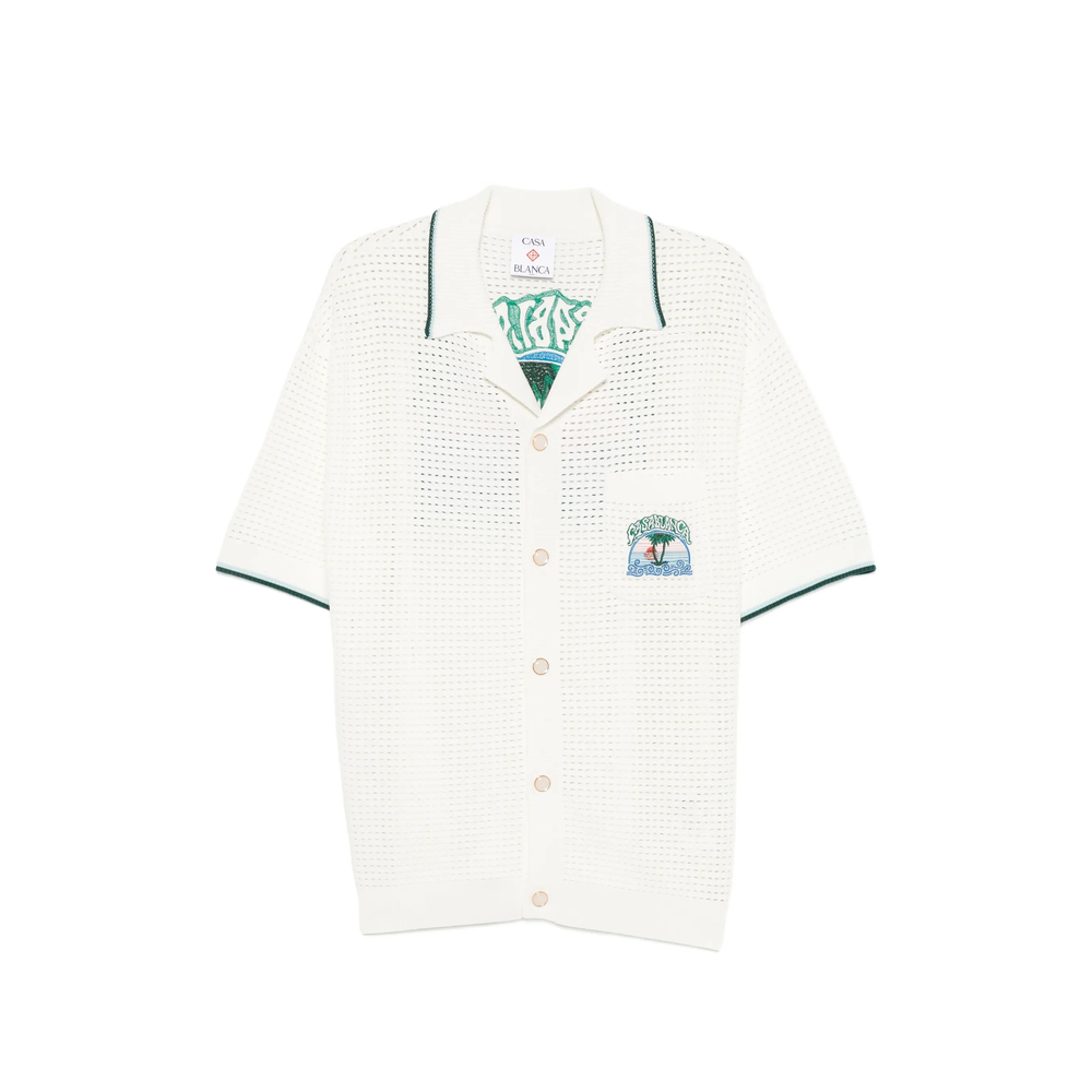 Palm Tree Emblem Crochet Short Sleeve Shirt