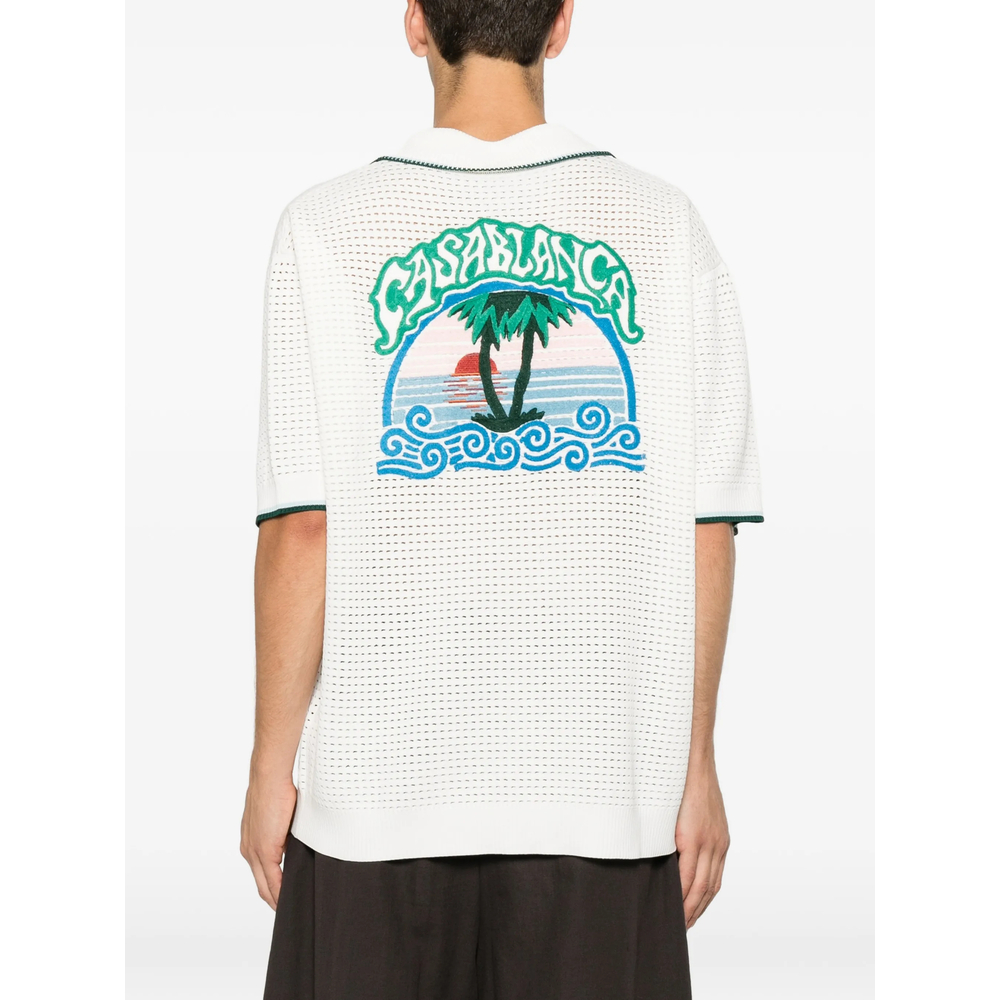 Palm Tree Emblem Crochet Short Sleeve Shirt