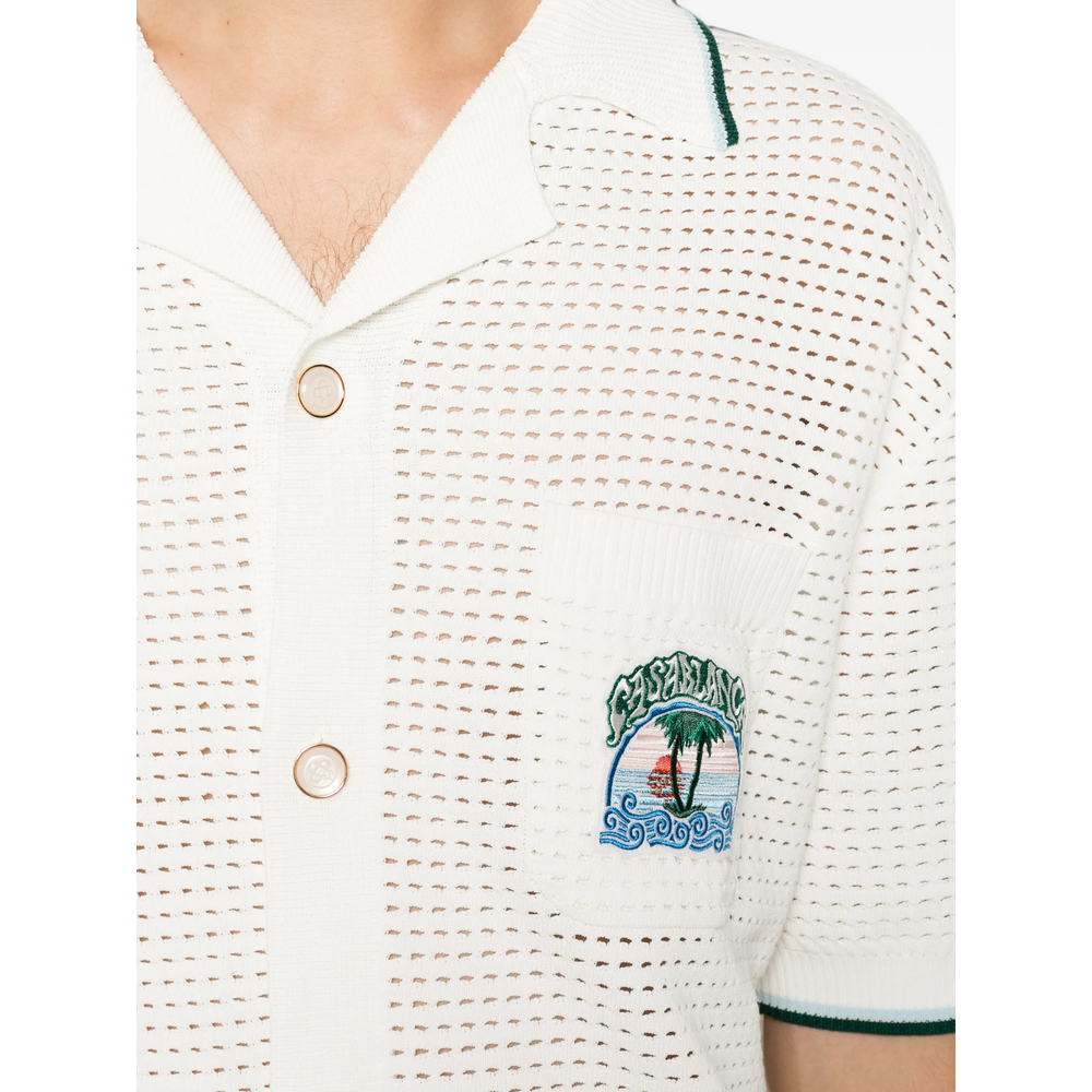 Palm Tree Emblem Crochet Short Sleeve Shirt