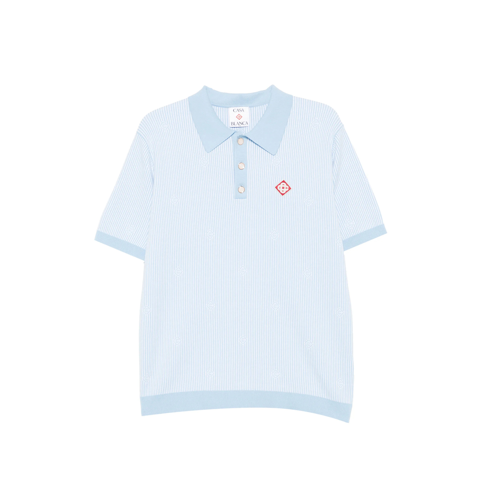 Light Blue Pinstripe Short Sleeve Polo Shirt