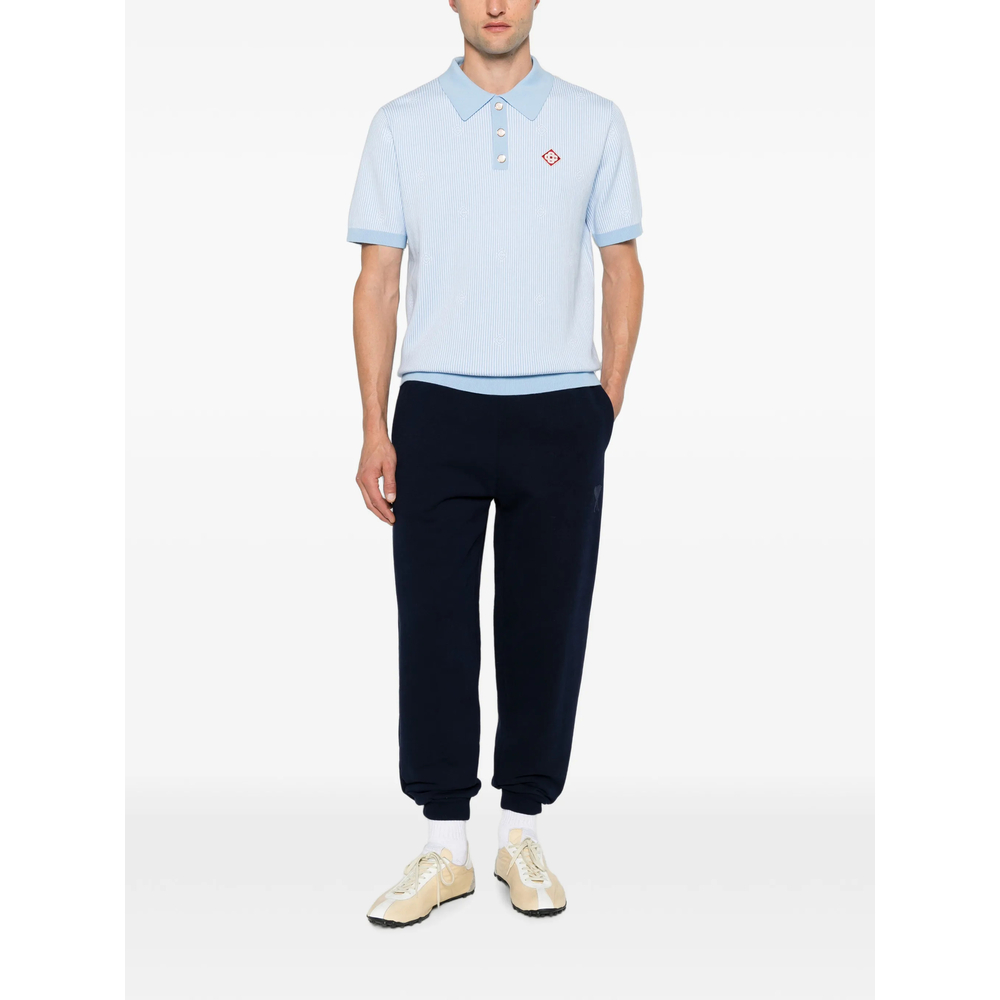 Light Blue Pinstripe Short Sleeve Polo Shirt