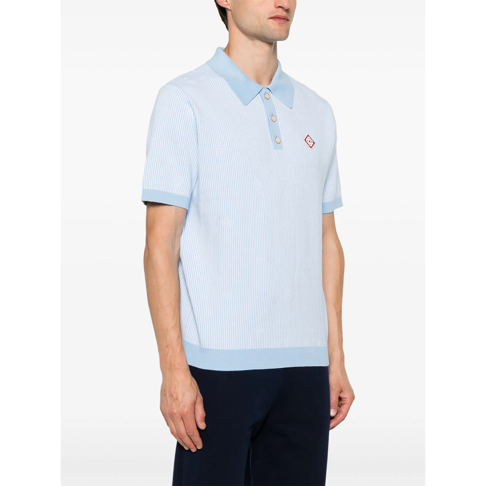 Light Blue Pinstripe Short Sleeve Polo Shirt