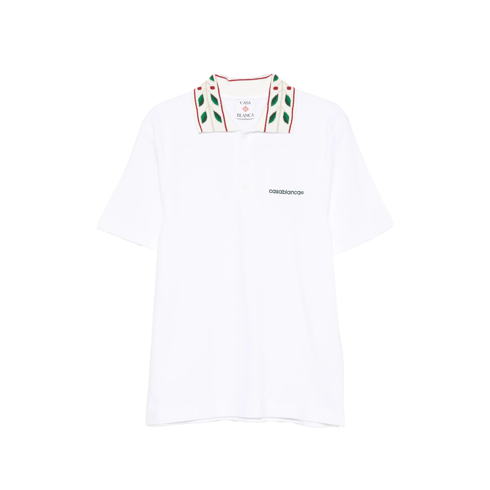 Casablanca White Laurel Pique Short Sleeve Polo Shirt