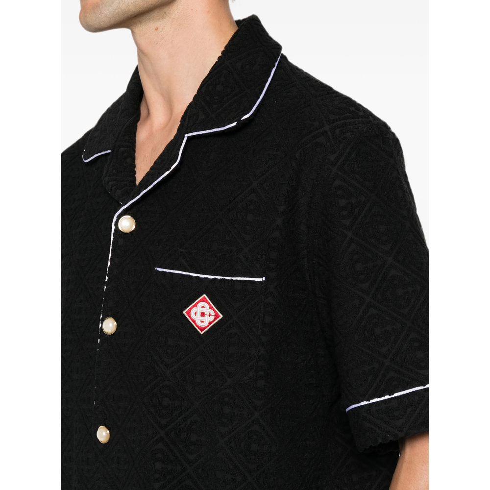Black Towelling Monogram Short Sleeve Shirt