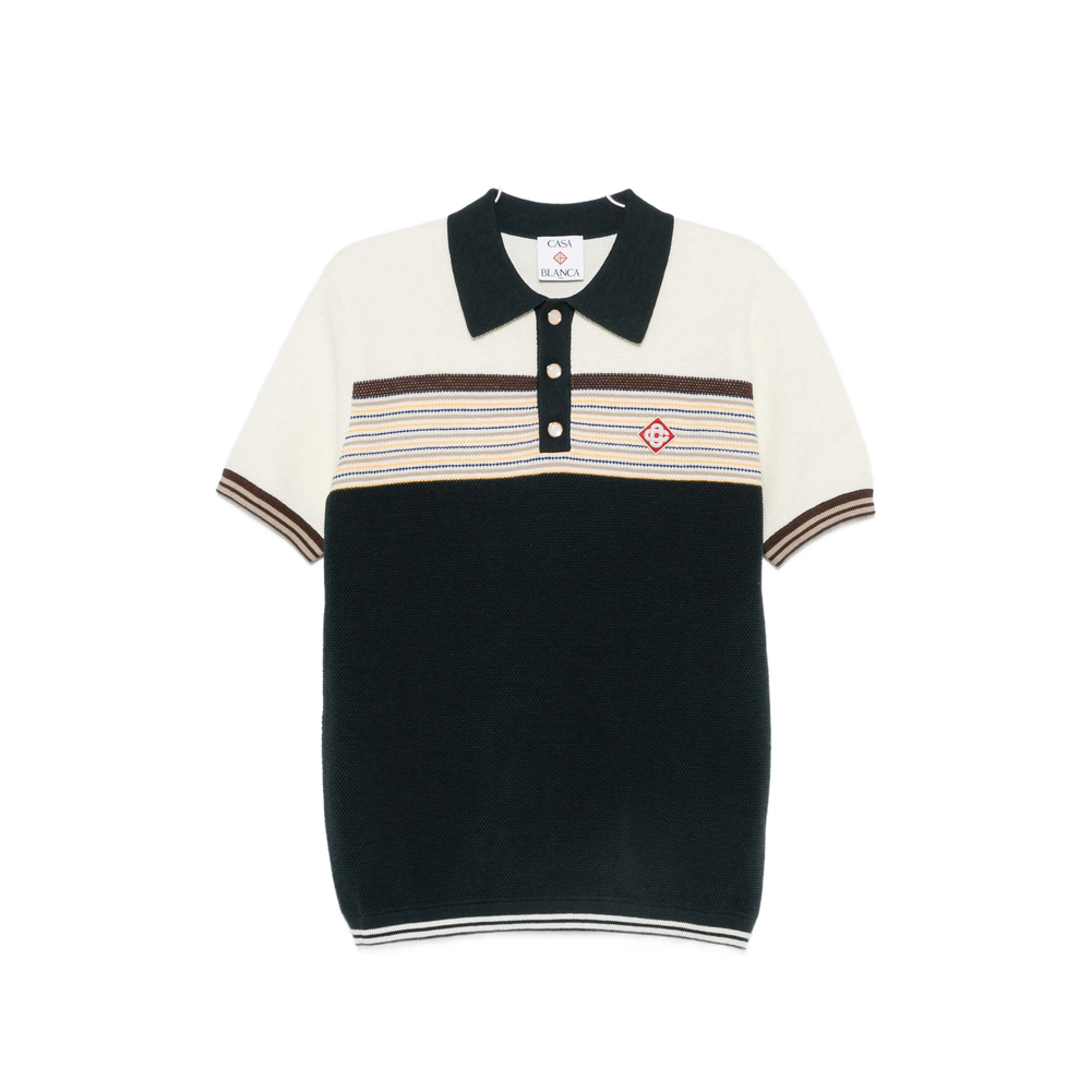 Café Culture Striped Logo-Patch Polo Shirt