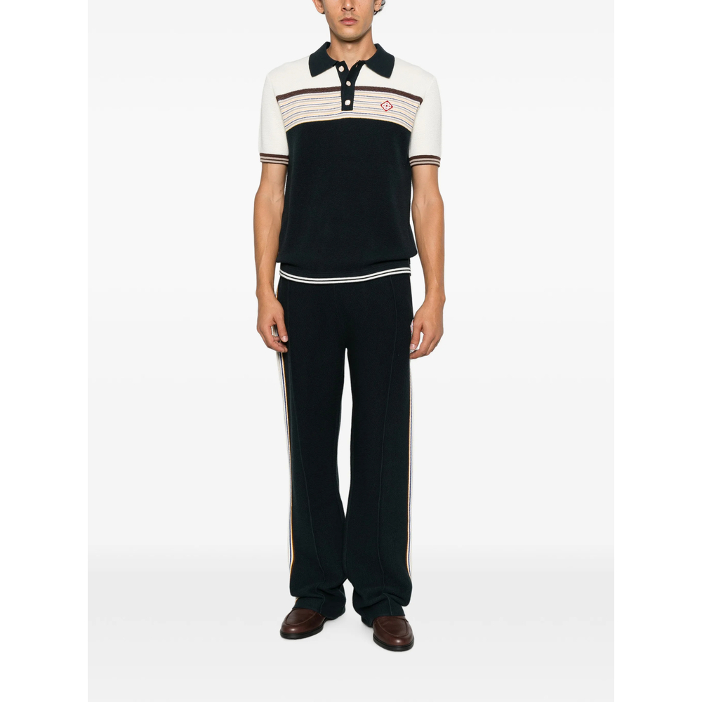 Café Culture Striped Logo-Patch Polo Shirt