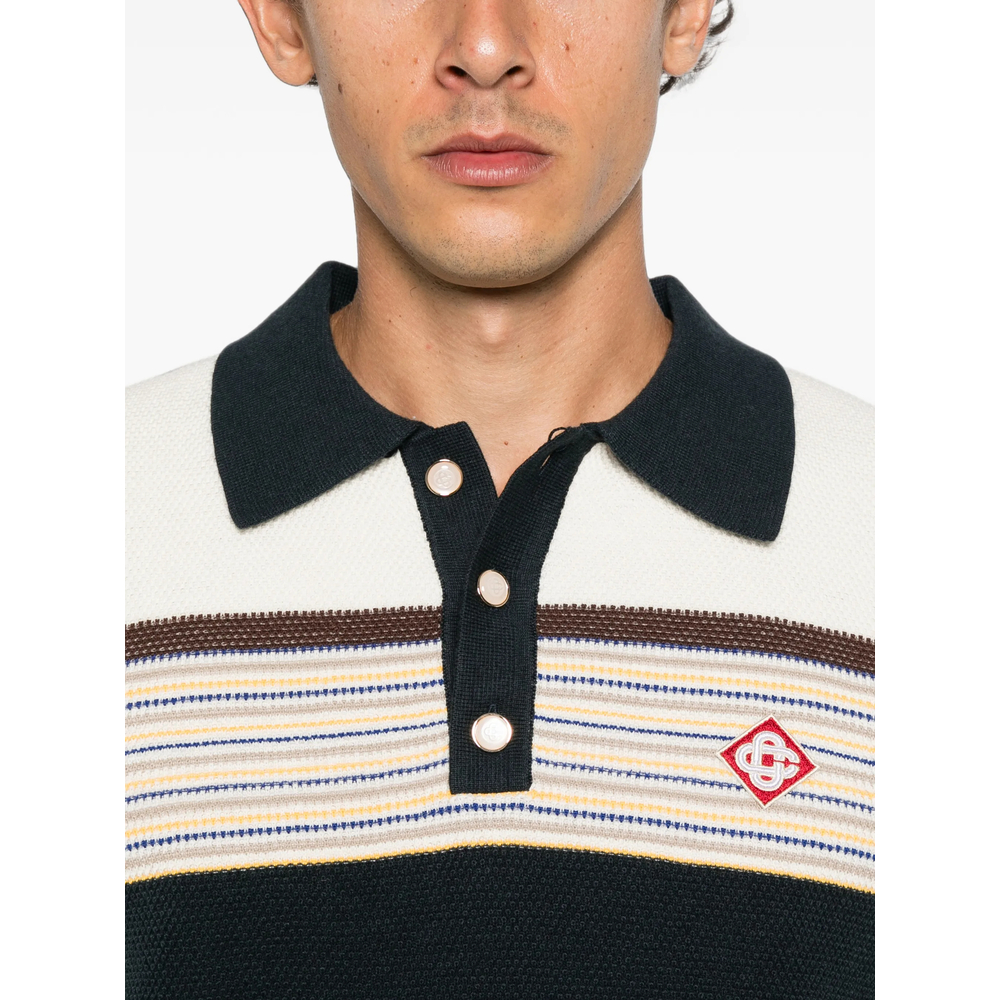 Café Culture Striped Logo-Patch Polo Shirt