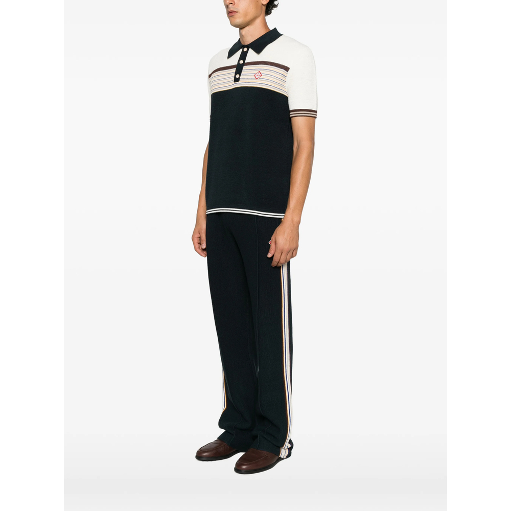 Café Culture Striped Logo-Patch Polo Shirt