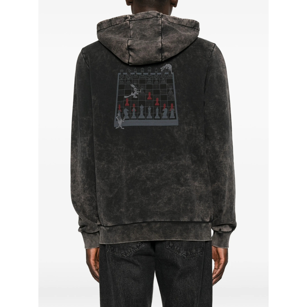 Acid-Wash Logo-Patch Hoodie