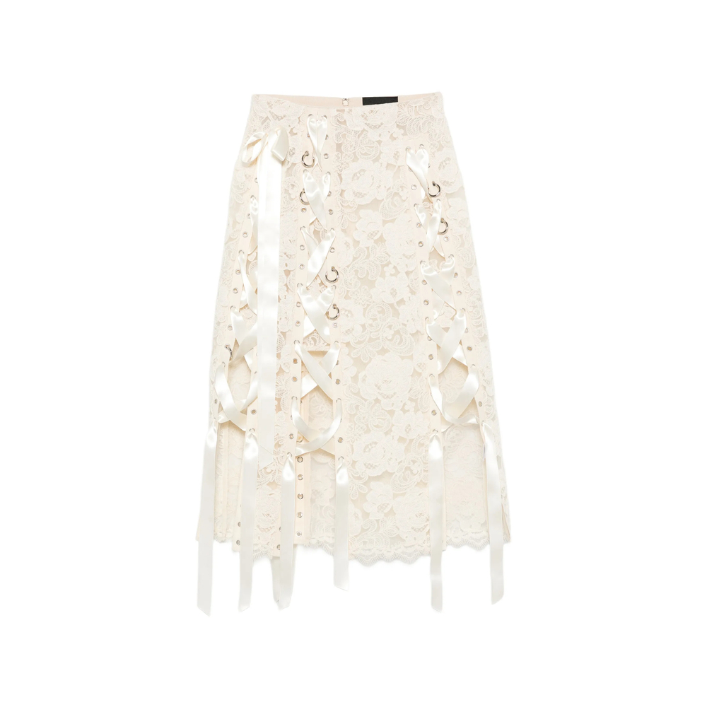 Simone Rocha Lace-up Floral-lace Midi Skirt