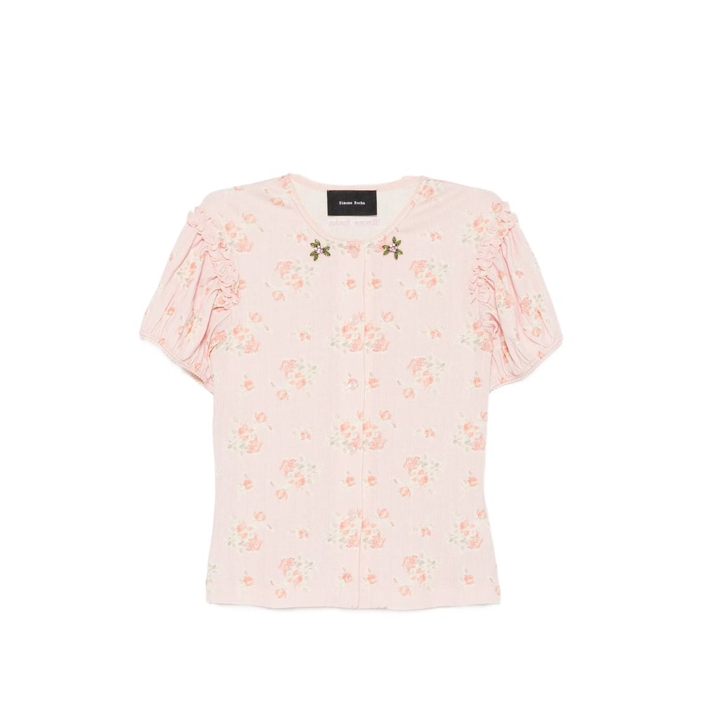 Simone Rocha Floral-print Ruffled-sleeve T-shirt