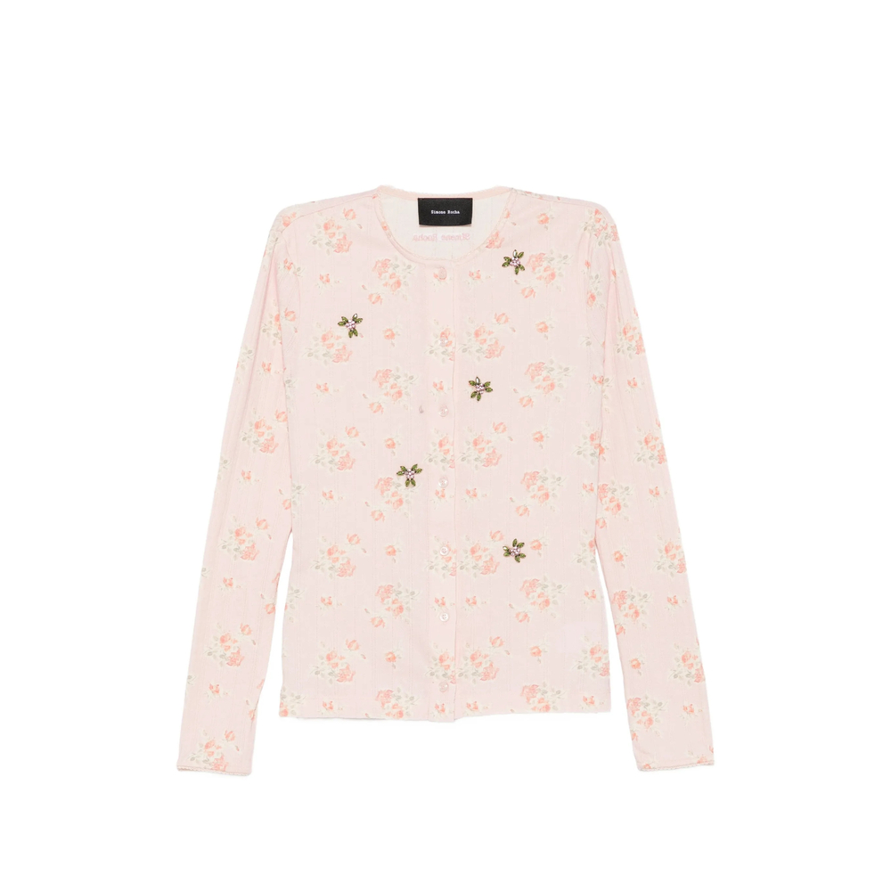 Simone Rocha Floral-print Crystal-embellished Cardigan