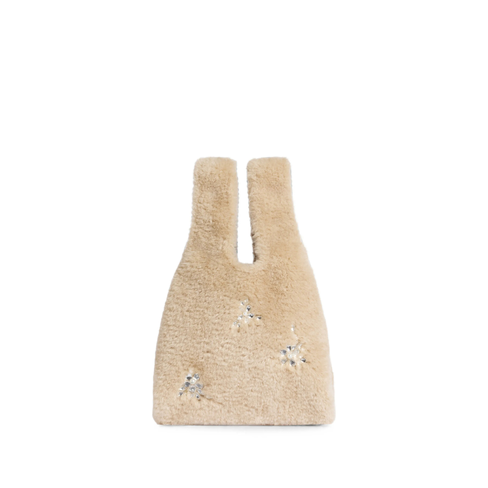 Mini Crystal-Embellished Faux-Shearling Tote Bag