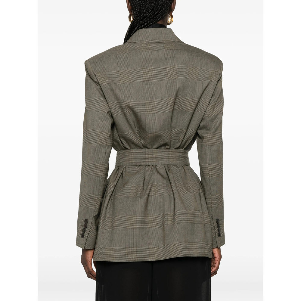 Check-Pattern Belted Jacket