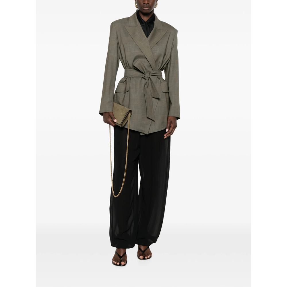 Check-Pattern Belted Jacket