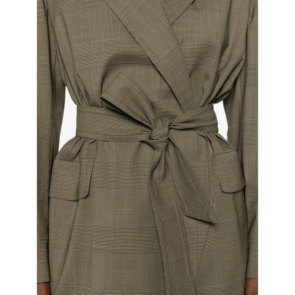 Check-Pattern Belted Jacket