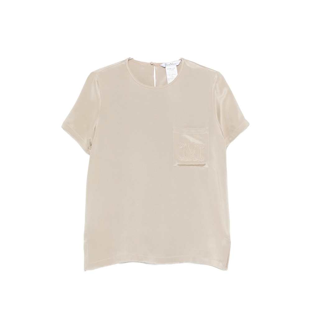 Max Mara Pagano Logo-embroidered Pocket T-shirt In Neutral