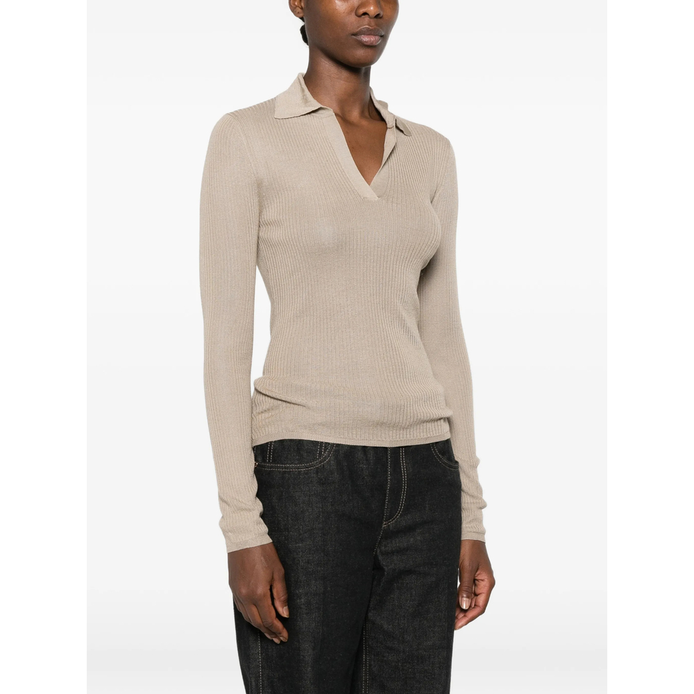 Ribbed-Knit Polo Sweater