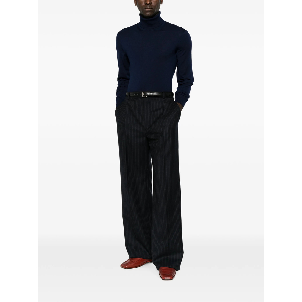 Pinstripe-Pattern Pleated Trousers