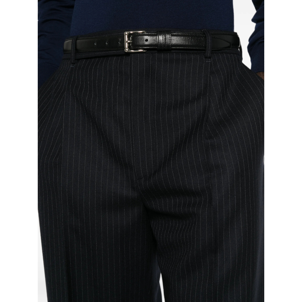 Pinstripe-Pattern Pleated Trousers