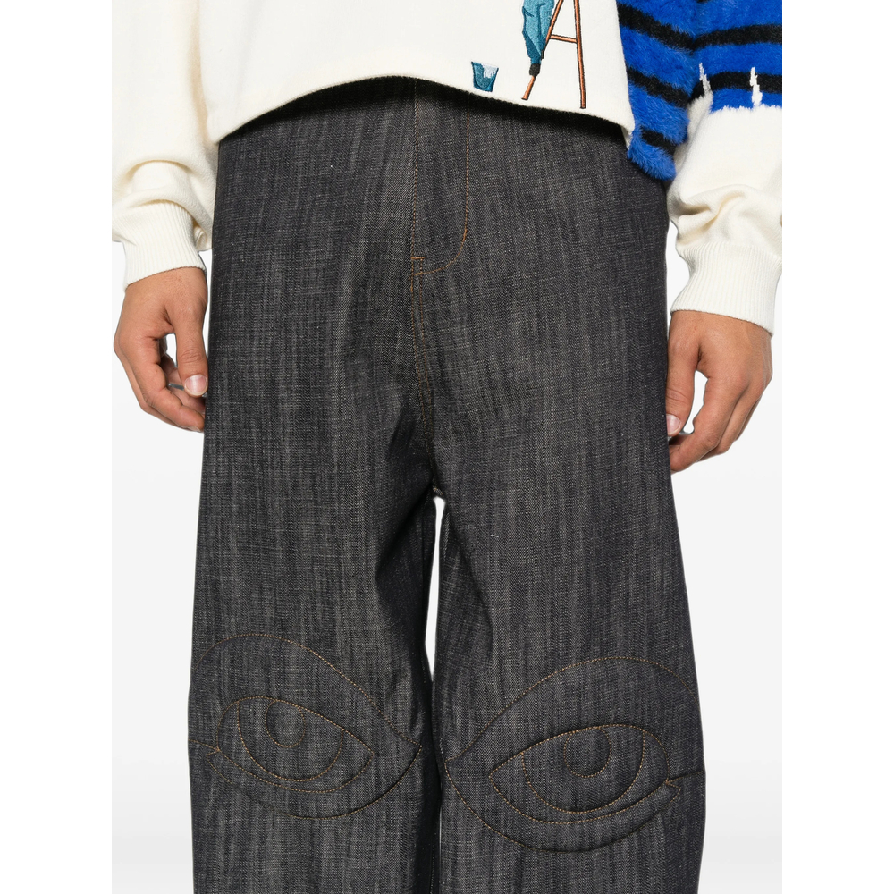 Eye-Patchwork Wide-Leg Jeans