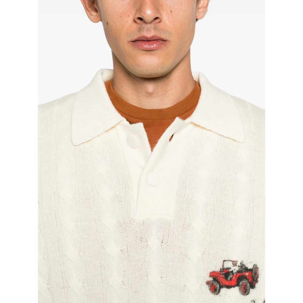 Cable-Knit Graphic-Print Polo Shirt