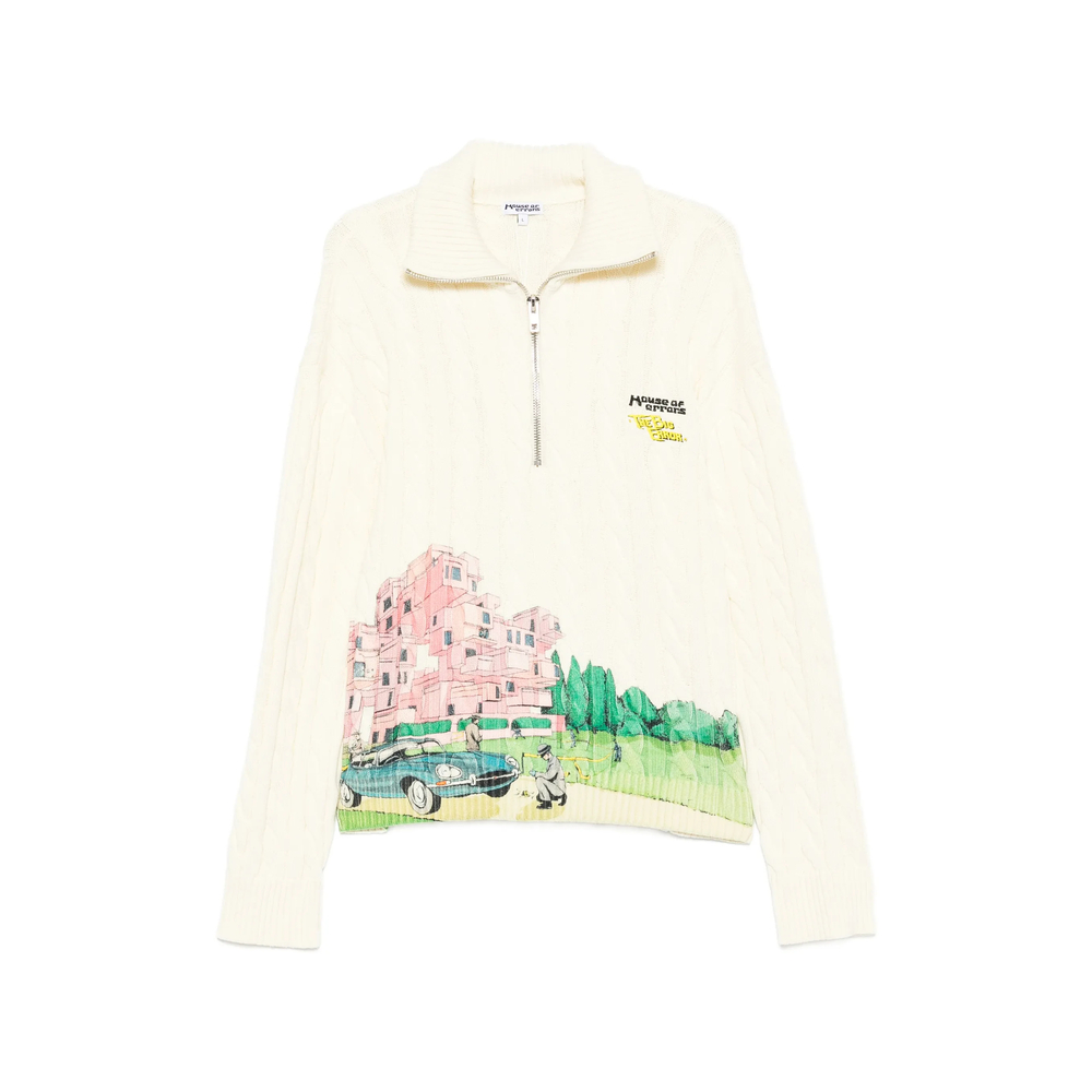 Cable-Knit Graphic-Print Sweater