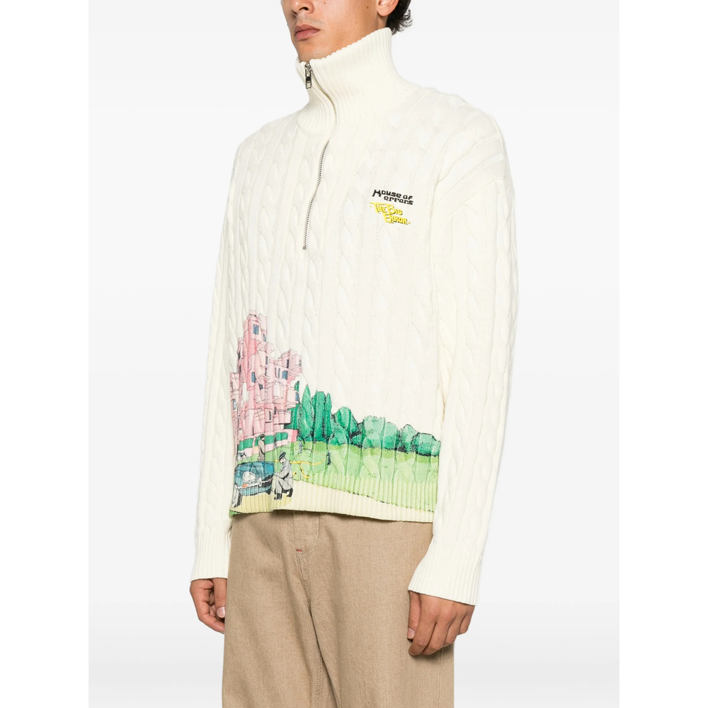 Cable-Knit Graphic-Print Sweater