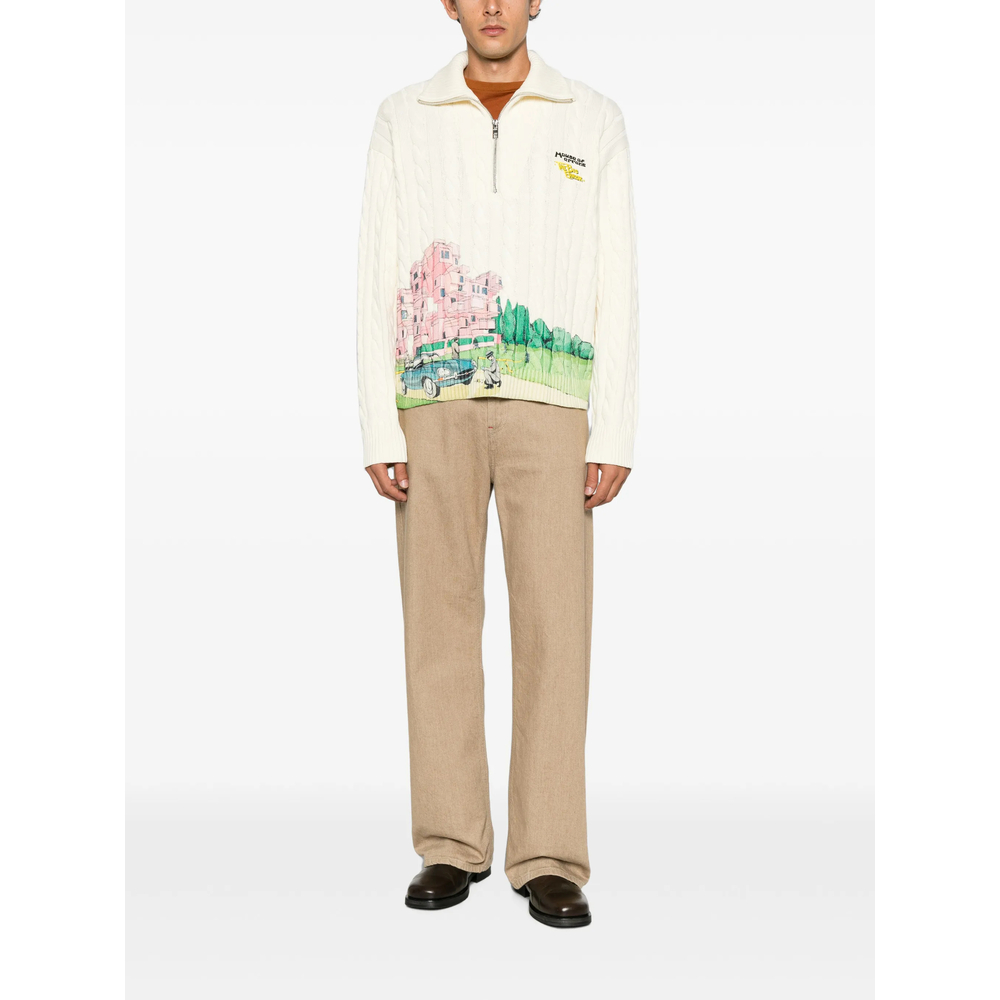 Cable-Knit Graphic-Print Sweater