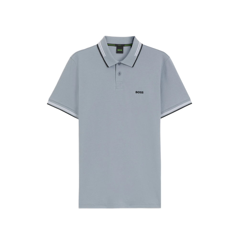Boss Stretch-cotton Slim-fit Polo Shirt With Branding And Stripes