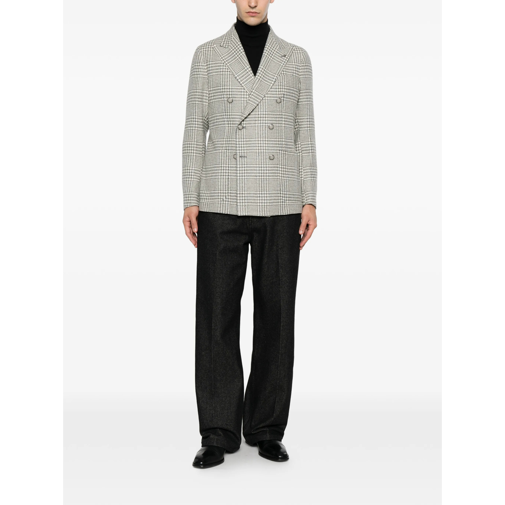 Double-Breasted Check-Pattern Blazer